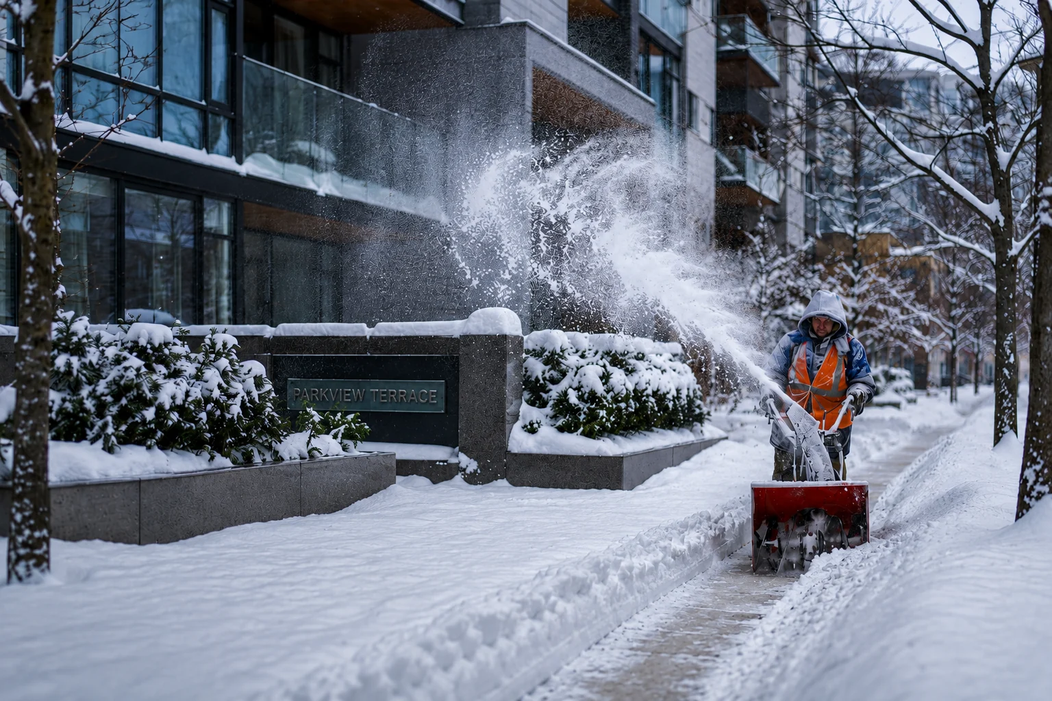 Lexington winter service team clearing snow from a sidewalk
